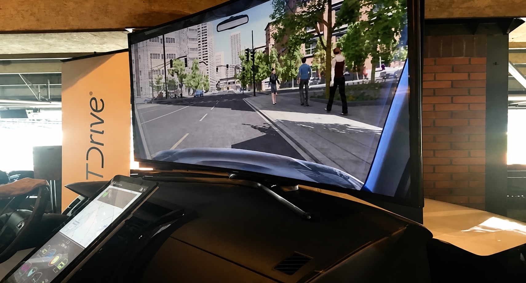 Connected-car driving simulator displayed at an AT&T technology event